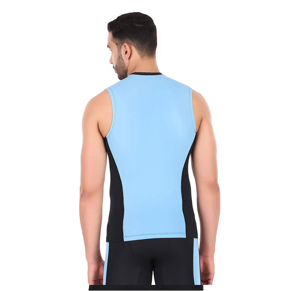 5 - Redesign Nylon DC Compression Cut Sleeve Tshirt,  Black/Aqua Blue  3XL 