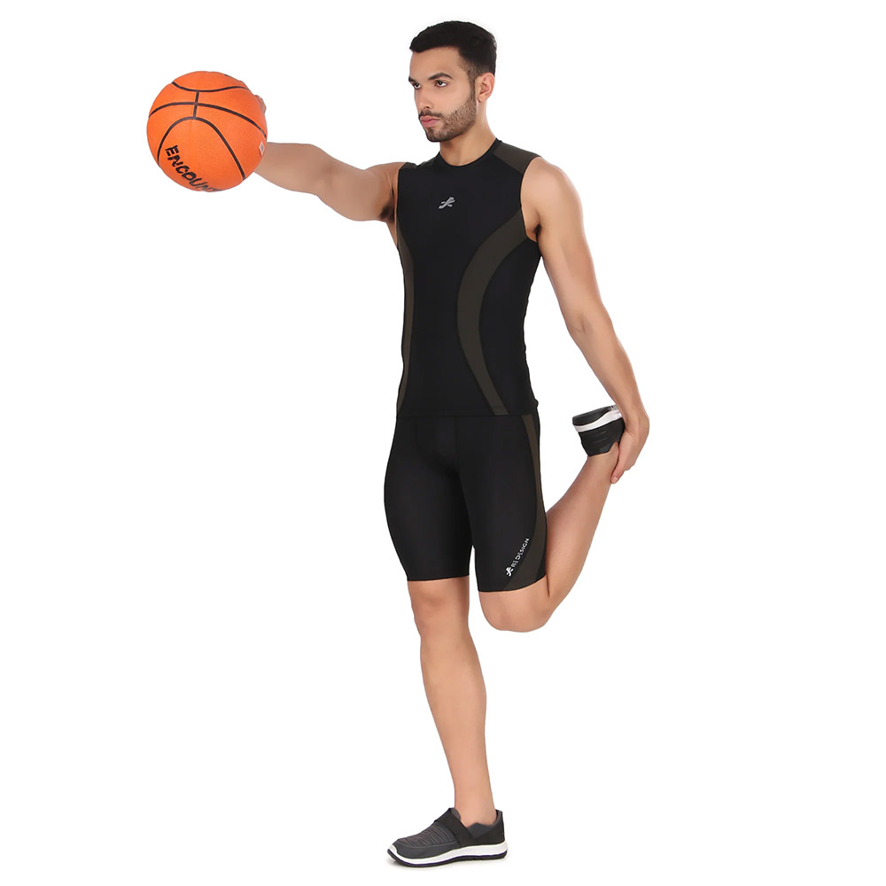 4 - Redesign Nylon DC Compression Cut Sleeve Tshirt,  Black/Green  Large 