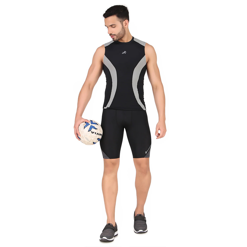 2 - Redesign Nylon DC Compression Cut Sleeve Tshirt,  Black/Light Grey  Large 