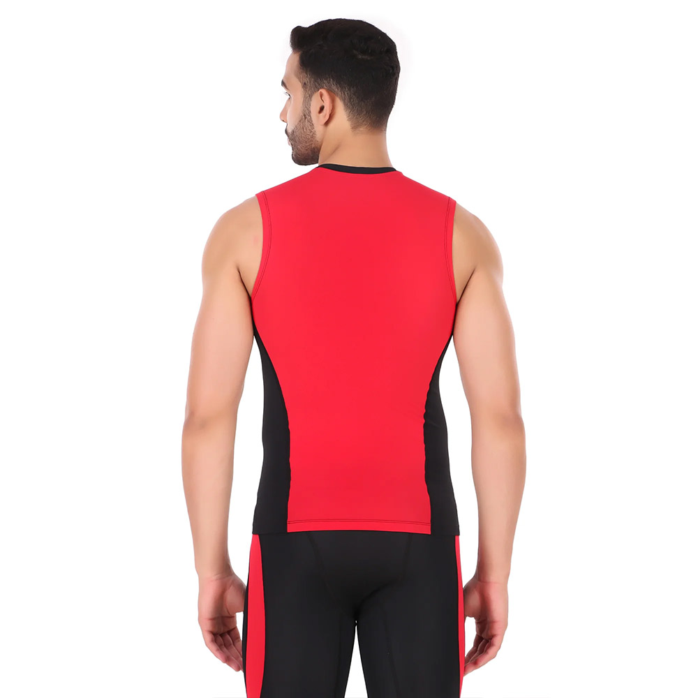 3 - Redesign Nylon DC Compression Cut Sleeve Tshirt,  Black/Red  Large 