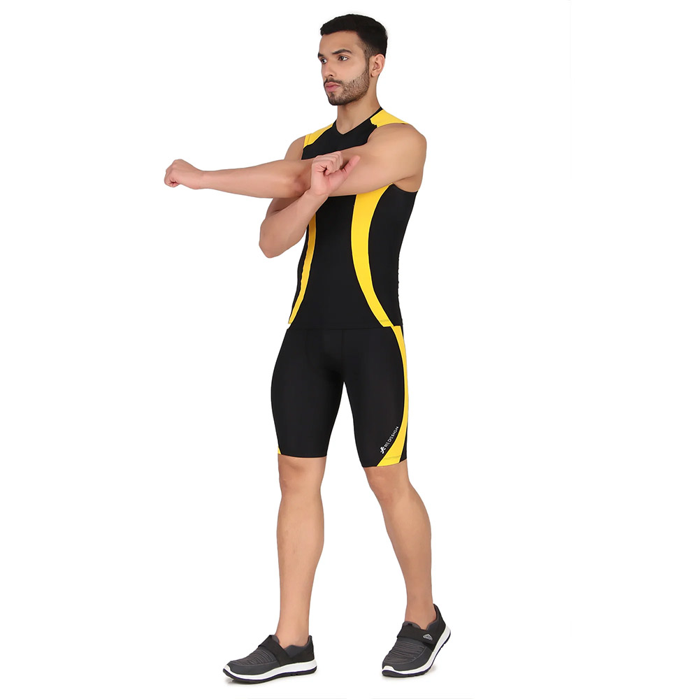 2 - Redesign Nylon DC Compression Cut Sleeve Tshirt,  Black/Yellow  Medium 