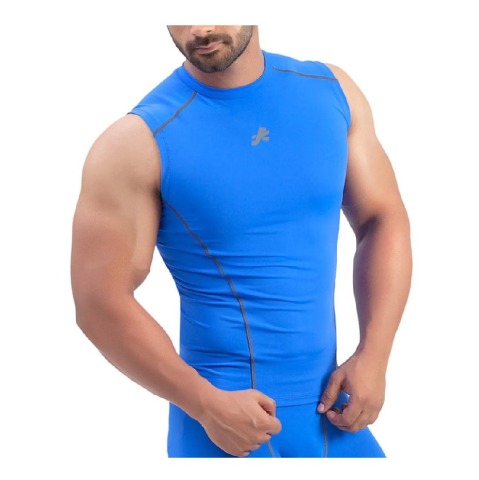 1 - Redesign Nylon Compression Cut Sleeve Tshirt,  Royal Blue  Large 
