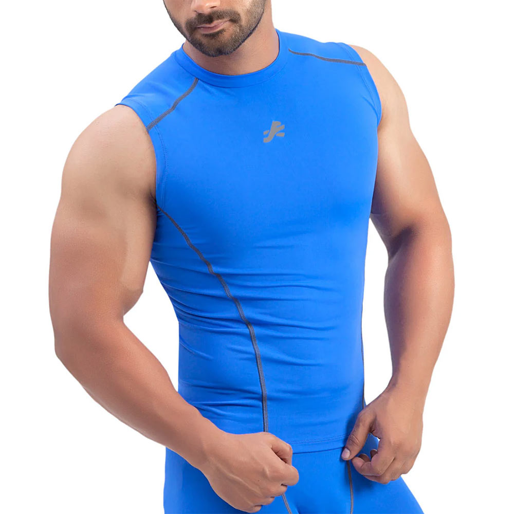 1 - Redesign Nylon Compression Cut Sleeve Tshirt,  Royal Blue  Large 
