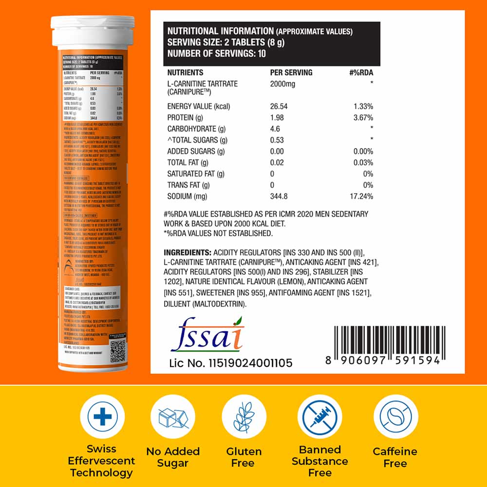10 - Fast & Up Lean Body with L-Carnitine 2000mg,  20 tablet(s)  Lemon (Pack of 3) 