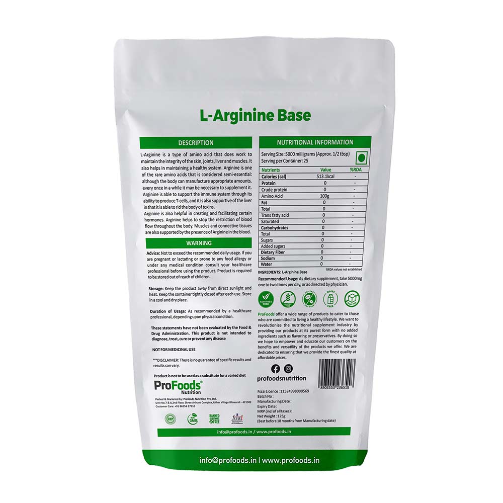 ProFoods L Arginine Base Powder,  125 g 