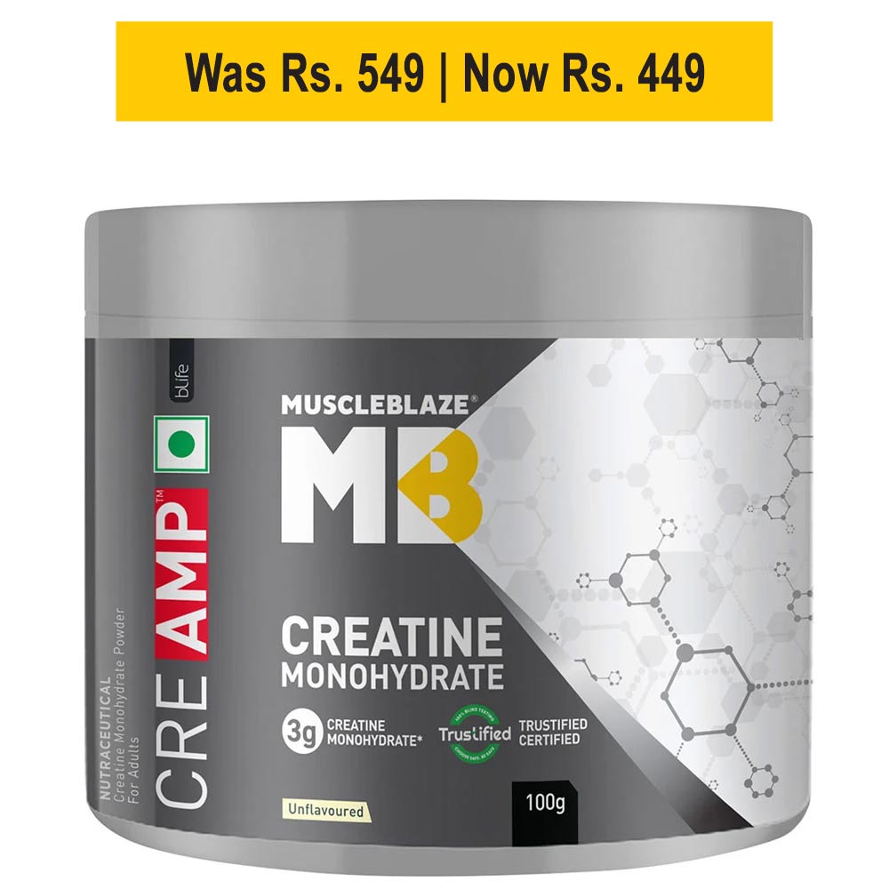 MuscleBlaze Creatine Monohydrate CreAMP, 100 g (0.22 lb)