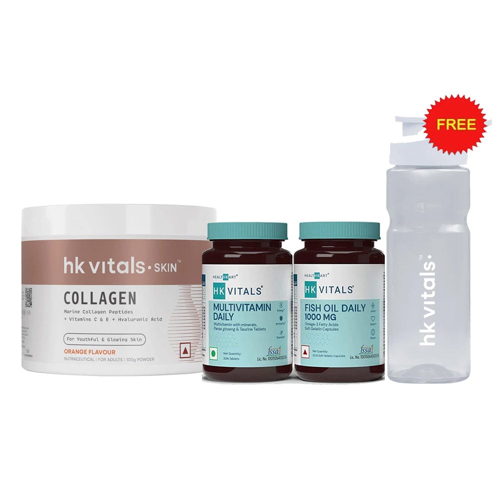 HealthKart HK Vitals Skin Radiance Collagen 100g Orange & Multivitamin - Fish Oil 30 Caps with Free Sipper-picture-26