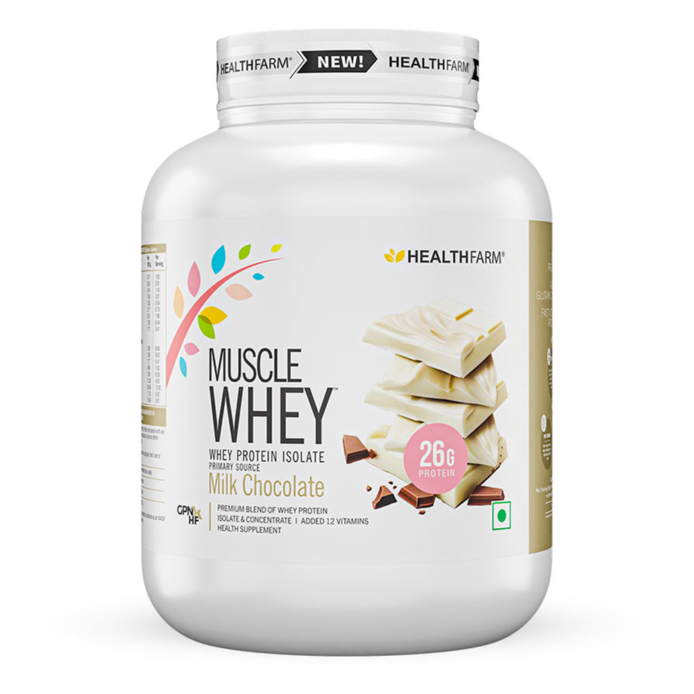 1 - Healthfarm Muscle Whey,  3.99 lb  Milk Chocolate 