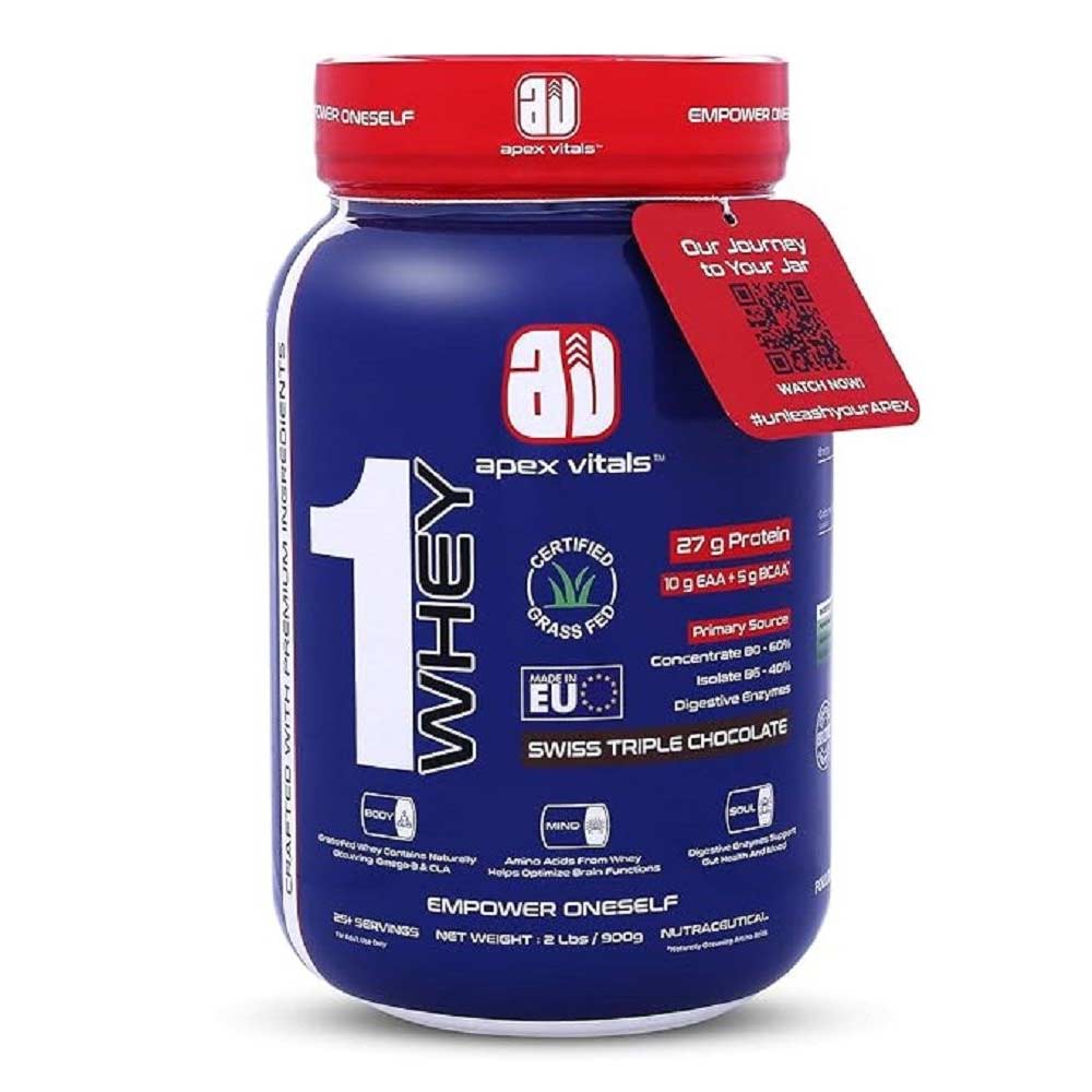 1 - Apex Vitals 1 Whey 27 g Protein,  2 lb  Swiss Triple Chocolate 