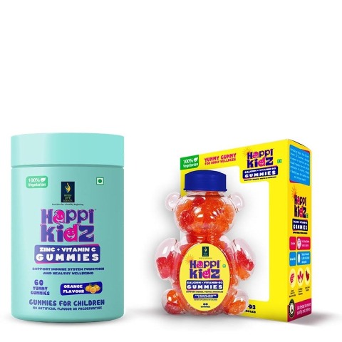 1 - British Life Sciences Happi Kidz Calcium & Vitamin D3 with Zinc + Vitamin C 60 Gummies Combo,  2 Piece(s)/Pack  Orange 