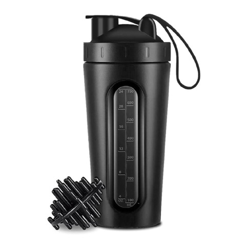 1 - GHC Nutrigize Steel Shaker with Glass Window for Measurement,  Black  700 ml 