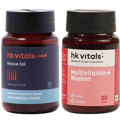 HealthKart HK Vitals Multivitamin Plus Women & Rescue Fall 30 Tabs Combo