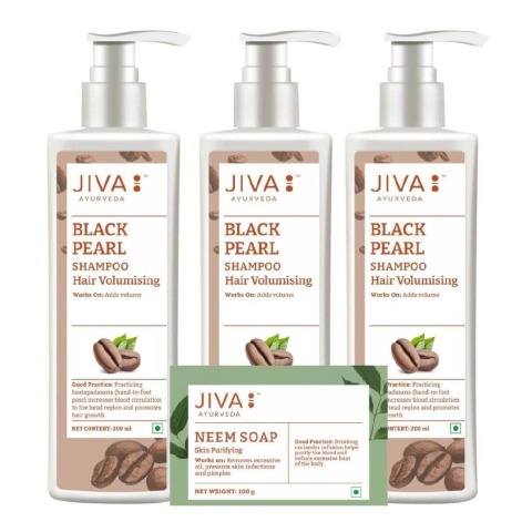 1 - Jiva Ayurveda Black Pearl Shampoo,  200 ml  Hair Volumising (Pack of 3) with Free Neem Soap 