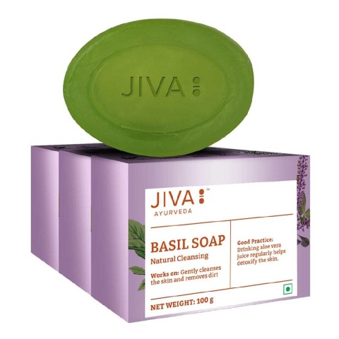 1 - Jiva Ayurveda Basil Soap,  100 g  Natural Cleansing (Pack of 3) 