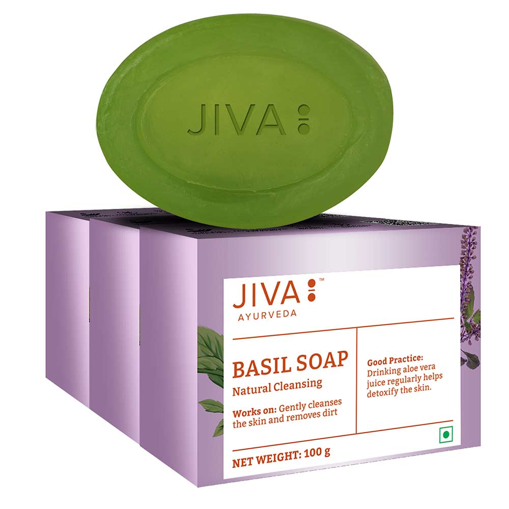 1 - Jiva Ayurveda Basil Soap,  100 g  Natural Cleansing (Pack of 3) 
