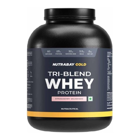 1 - Nutrabay Gold Tri-Blend Whey Protein, 4.4 lb Strawberry Milkshake