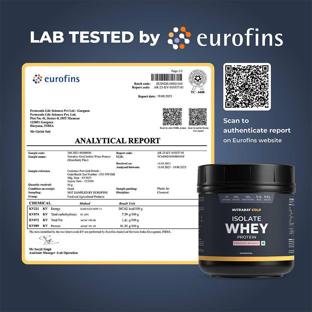 4 - Nutrabay Gold Isolate Whey Protein,  1.1 lb  Strawberry Milkshake 