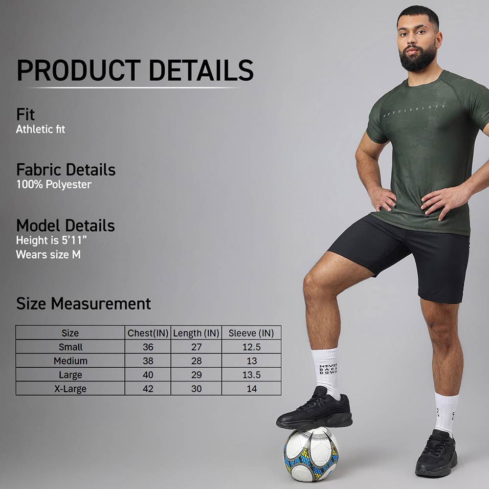 6 - MuscleBlaze Camo Dry-Fit Active Tee Half Sleeve,  Olive  Small
