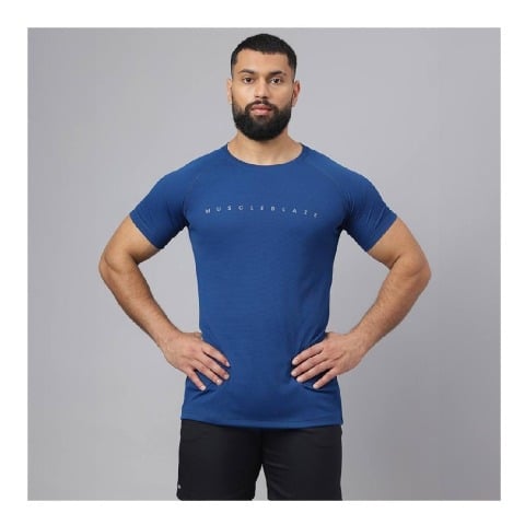 2 - MuscleBlaze Patterned Dry-Fit Active Tee Half Sleeve,  Poseidon  Large 