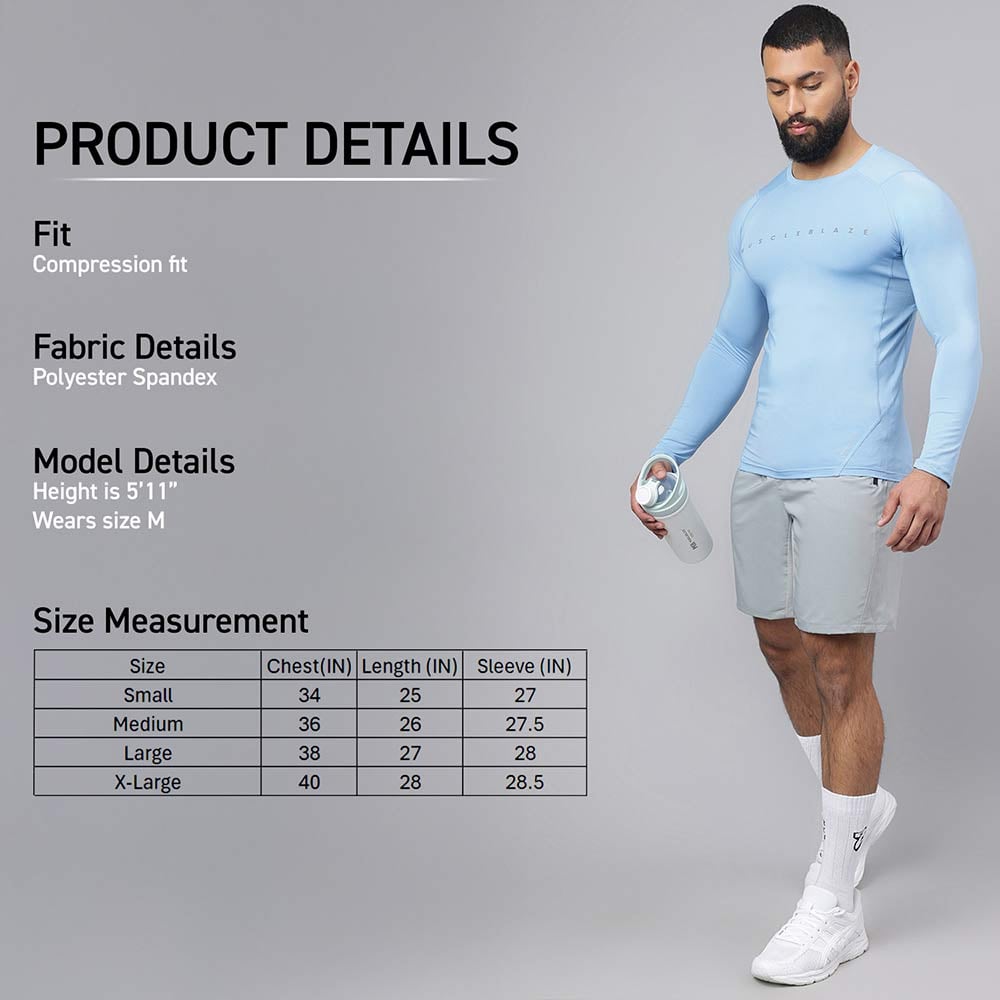 6 - MuscleBlaze Air Tech Compression MuscleTee Full Sleeve,  Dusk Blue  Large