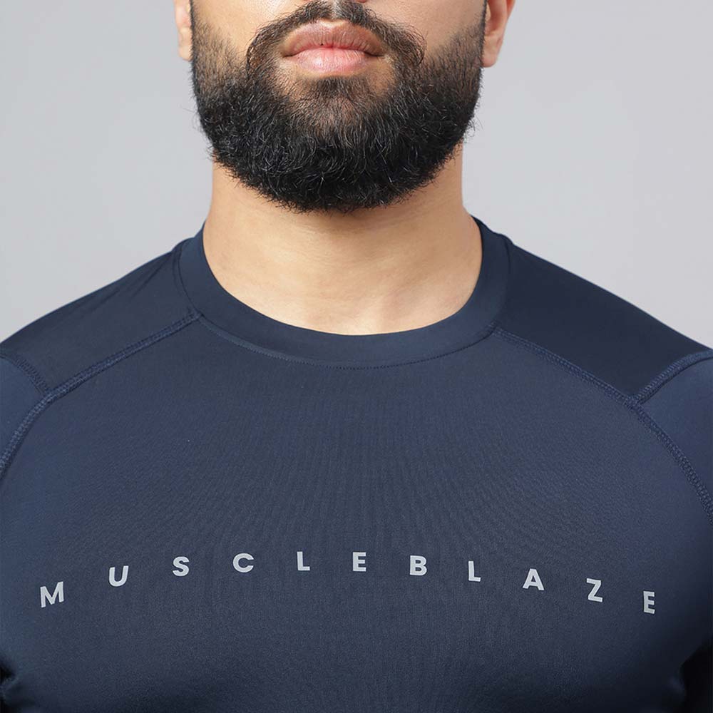 7 - MuscleBlaze Air Tech Compression MuscleTee Full Sleeve,  Navy  Small