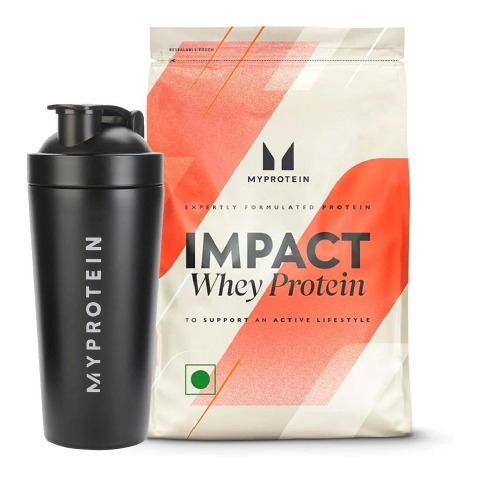 1 - Myprotein Impact Whey Protein 2.2 lb Chocolate Smooth & Pro Metal Shaker Combo,  700 ml  Black 