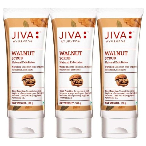 1 - Jiva Ayurveda Walnut Scrub,  100 g  Natural Exfoliator (Pack of 3) 