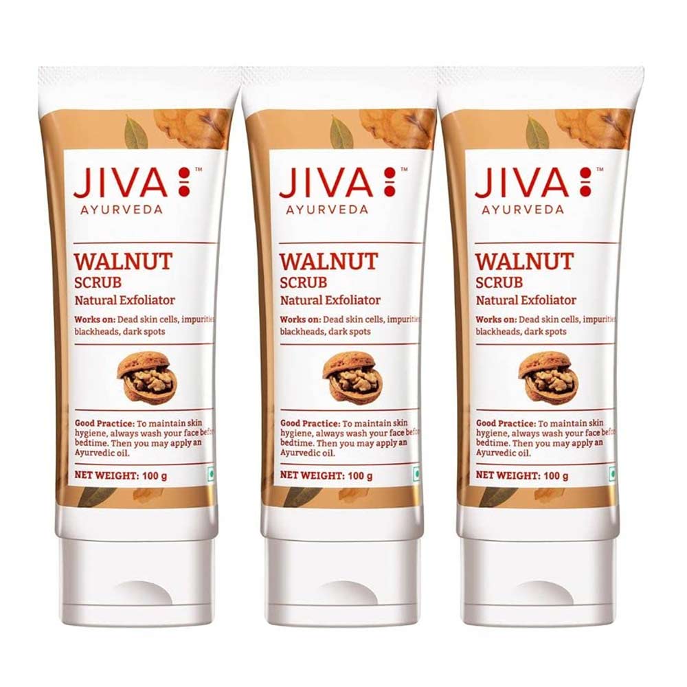 1 - Jiva Ayurveda Walnut Scrub,  100 g  Natural Exfoliator (Pack of 3) 