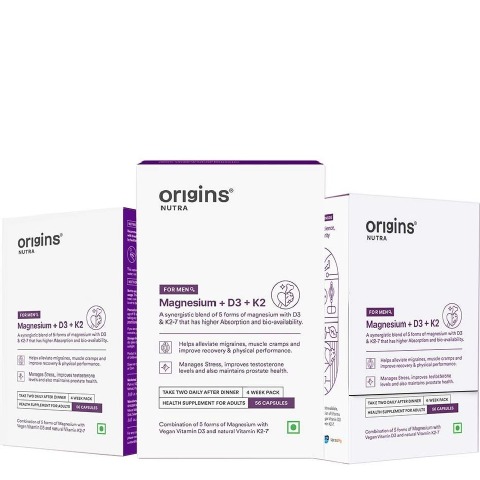1 - Origins Nutra Magnesium + D3 + K2 for Men, Unflavoured (Pack of 3) 56 capsules