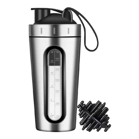 1 - GHC Nutrigize Steel Shaker with Glass Window for Measurement,  Silver  700 ml 