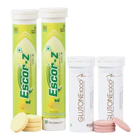 4 - Glutone 1000 & Escor-Z Combo,  Unflavoured, Lime & Lemon  4 Piece(s)/Pack 