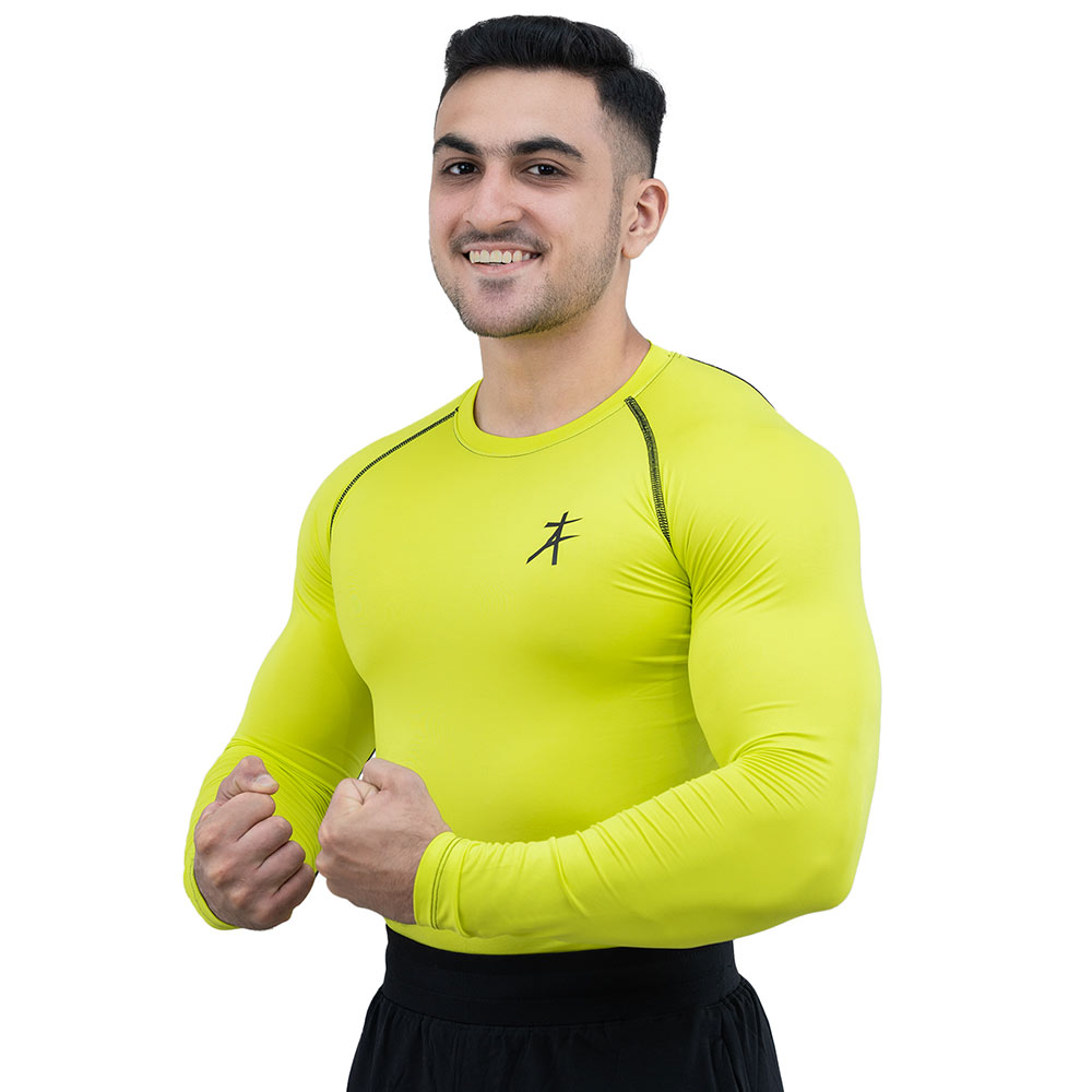 3 - Athflex Men's Full Sleeve Edge Compression T-Shirt,  Large  Neon Yellow 