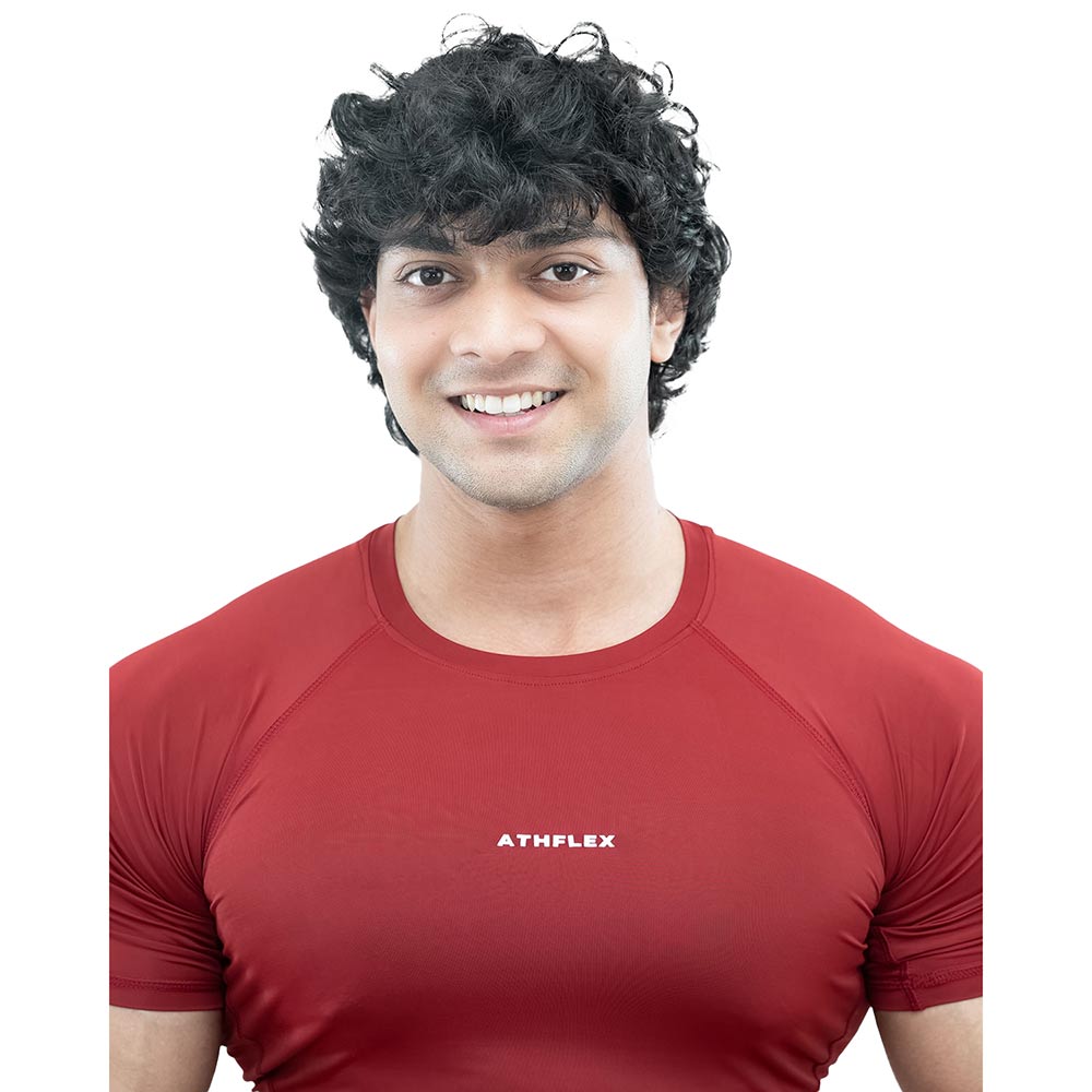 6 - Athflex Men's Half Sleeve Ace Compression T-Shirt,  XL  Maroon 
