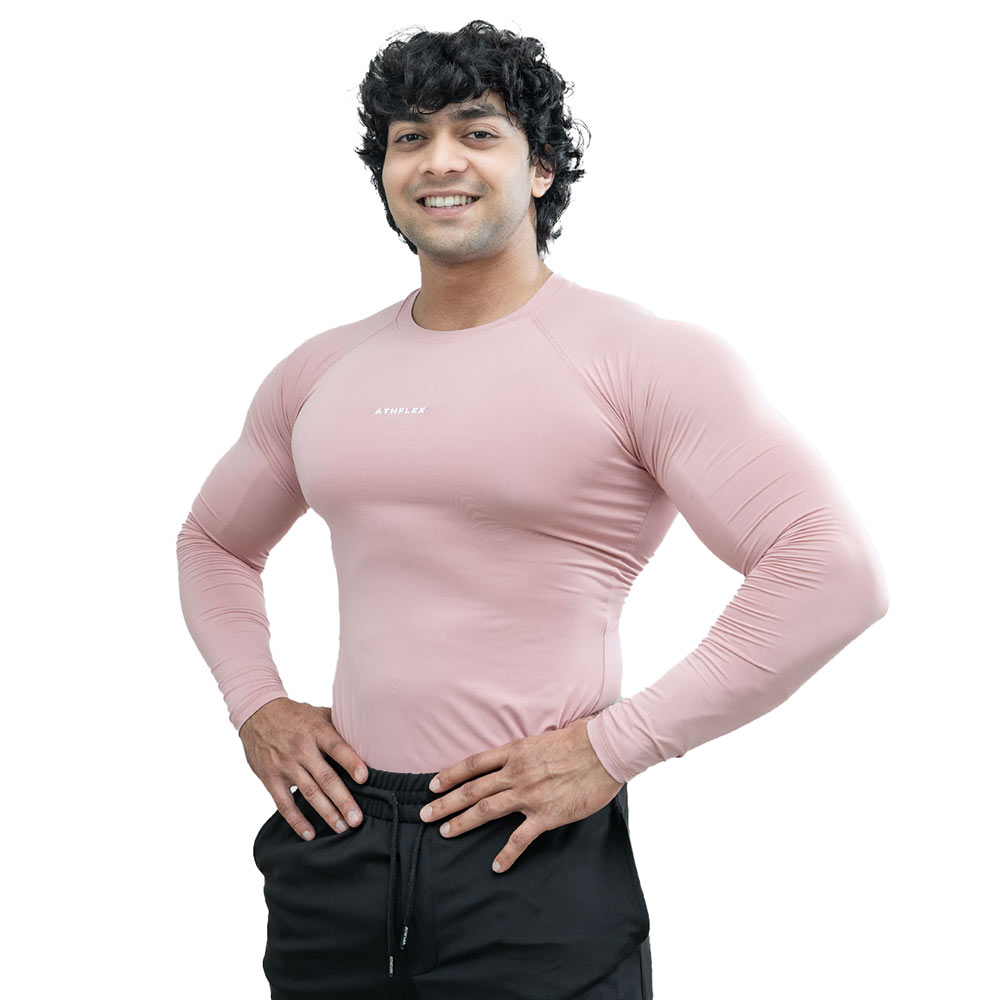 1 - Athflex Men's Full Sleeve Ace Compression T-Shirt,  Small  Rusty Pink 