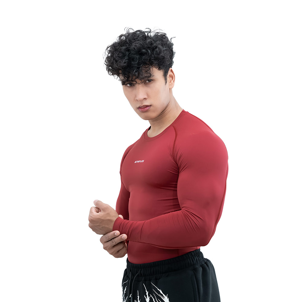 3 - Athflex Men's Full Sleeve Ace Compression T-Shirt,  Medium  Maroon 