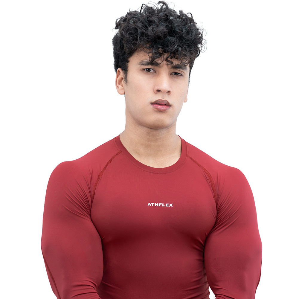 5 - Athflex Men's Full Sleeve Ace Compression T-Shirt,  Medium  Maroon 