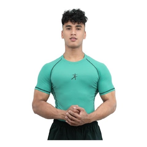 2 - Athflex Men's Muscle Fit Half Sleeve Textured Compression T-Shirt,  XXL  Bayside Green 
