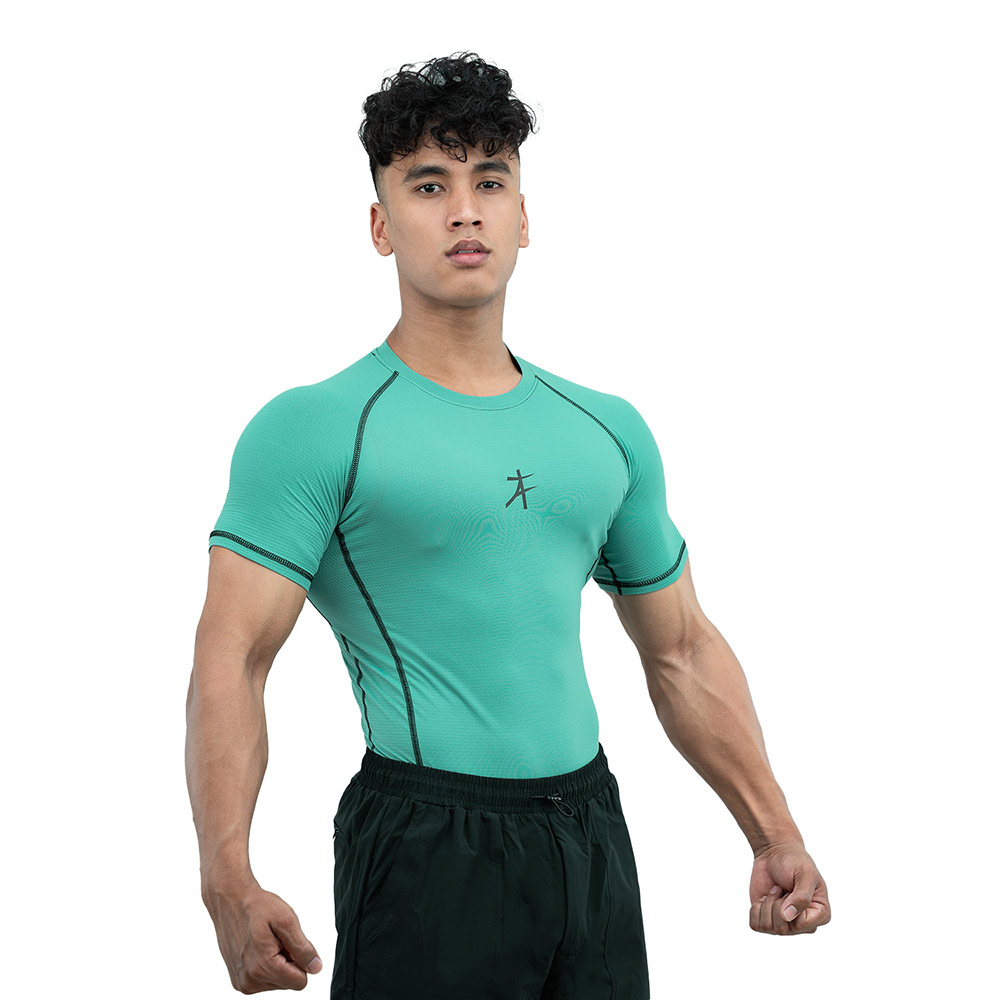 3 - Athflex Men's Muscle Fit Half Sleeve Textured Compression T-Shirt,  Medium  Bayside Green 