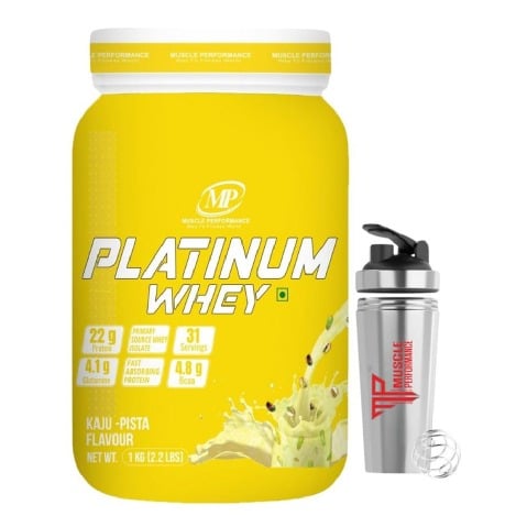 1 - Muscle Performance Platinum Whey,  2.2 lb  Kaju-Pista (Jar) with Steel Shaker 