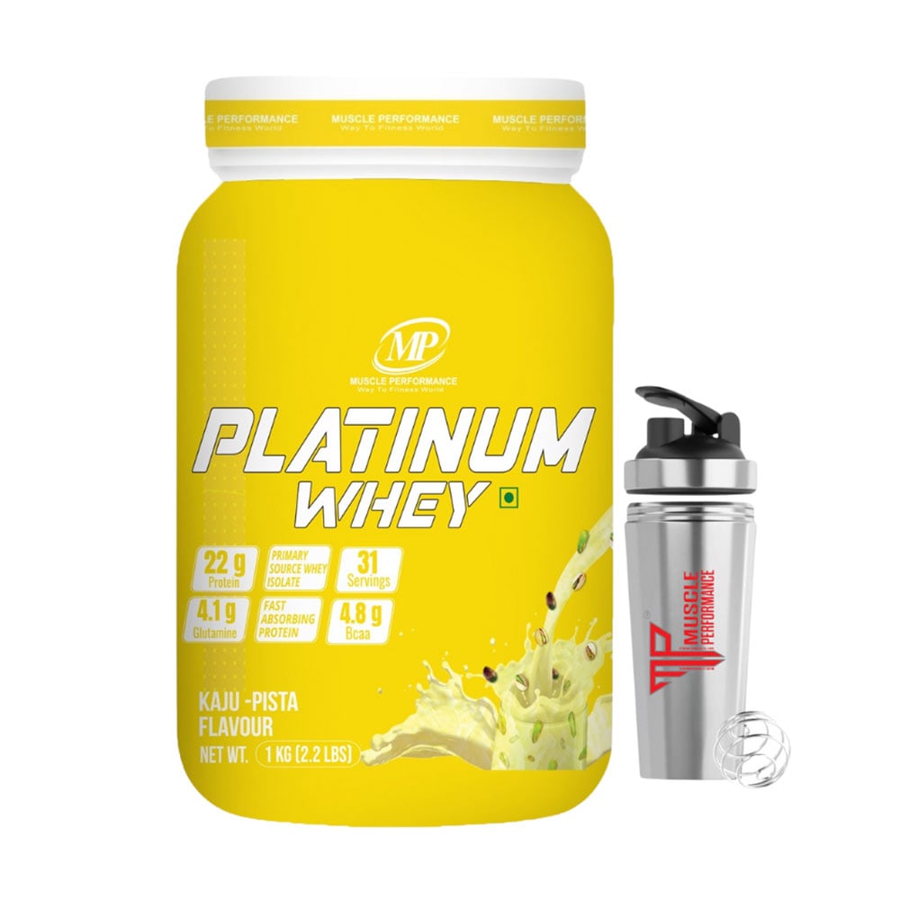 1 - Muscle Performance Platinum Whey,  2.2 lb  Kaju-Pista (Jar) with Steel Shaker 