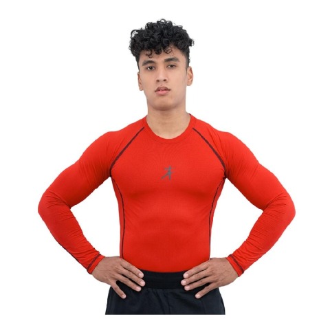 2 - Athflex Men's Muscle Fit Full Sleeve Textured Compression T-Shirt,  Small  Scarlet Orange 