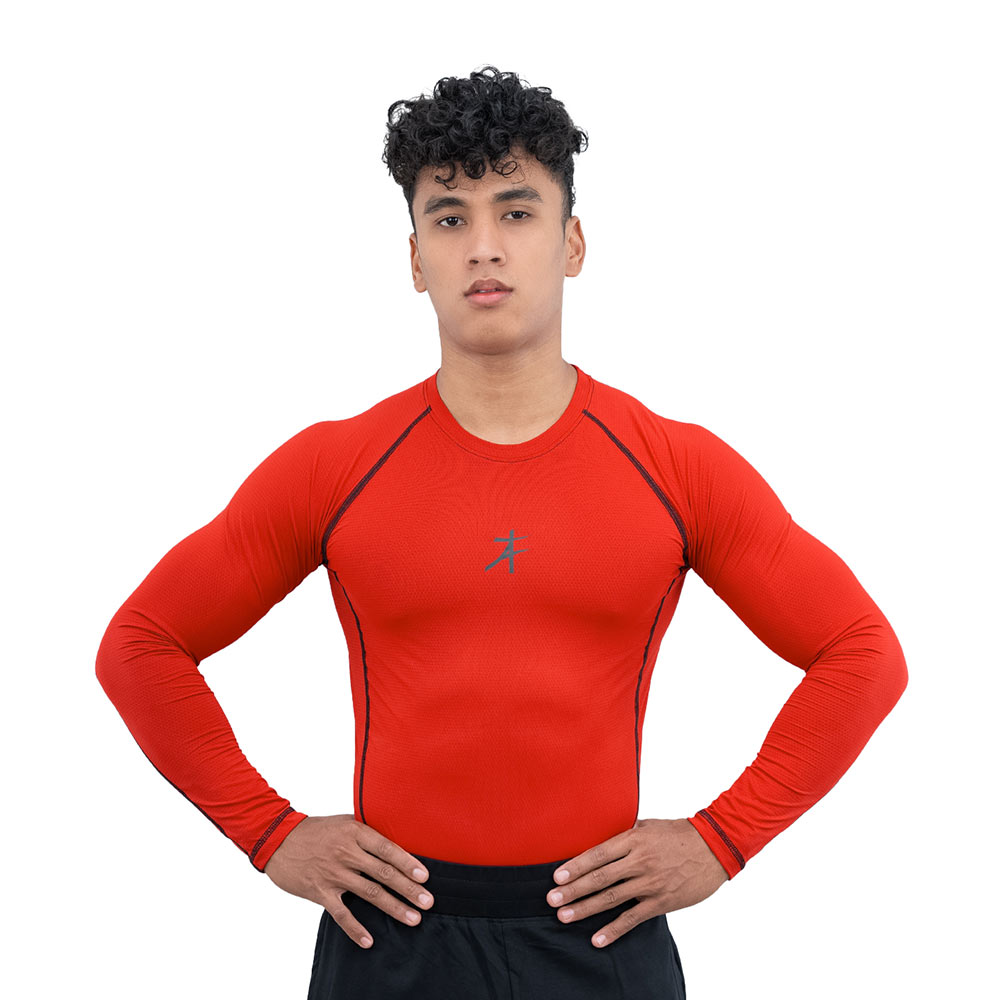 2 - Athflex Men's Muscle Fit Full Sleeve Textured Compression T-Shirt,  Small  Scarlet Orange 