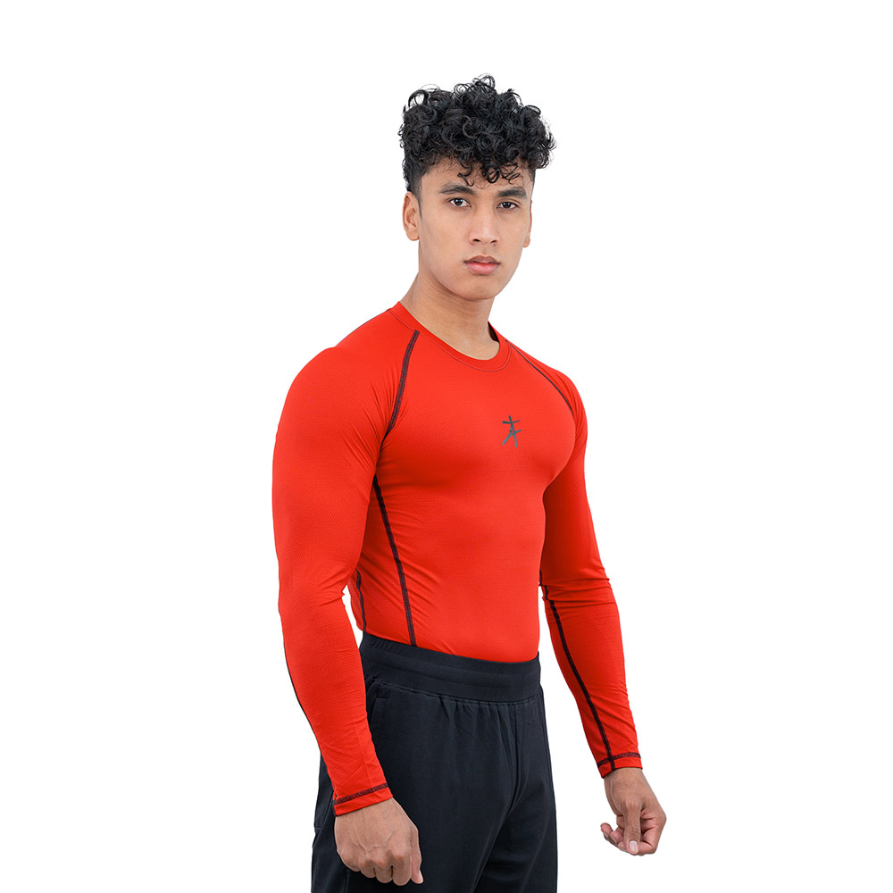 4 - Athflex Men's Muscle Fit Full Sleeve Textured Compression T-Shirt,  Medium  Scarlet Orange 