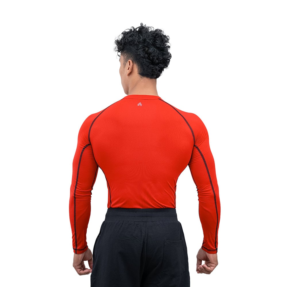 5 - Athflex Men's Muscle Fit Full Sleeve Textured Compression T-Shirt,  Small  Scarlet Orange 