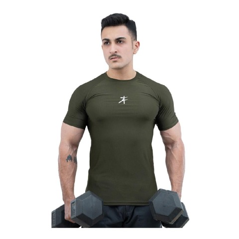 2 - Athflex Men's Slim Fit Round Neck Ribbed T-Shirt,  XXL  Olive Green 