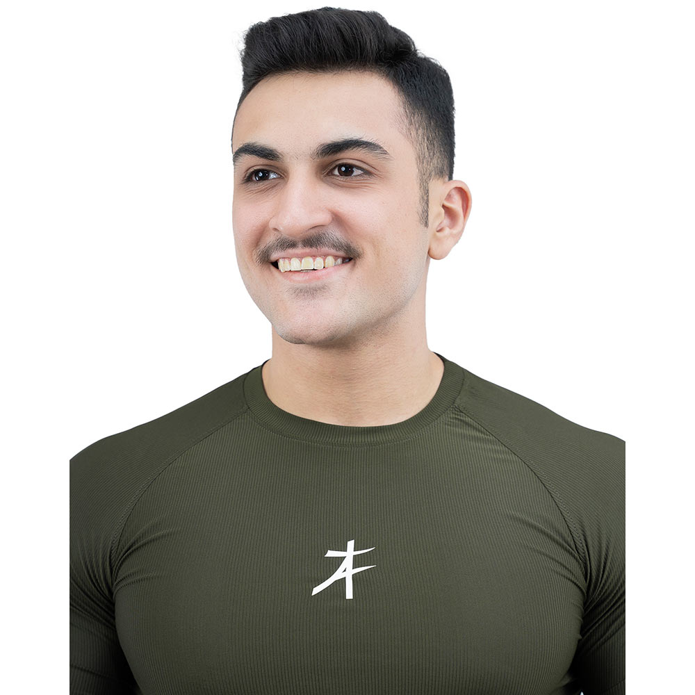 6 - Athflex Men's Slim Fit Round Neck Ribbed T-Shirt,  Small  Olive Green 