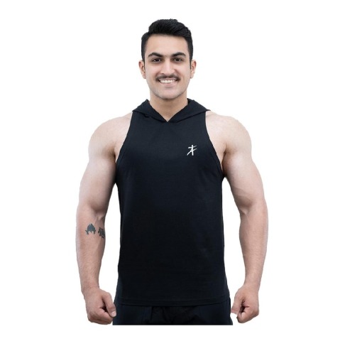 1 - Athflex Men's Activewear Training Sleeveless Gym and Sports Hoodie,  Black  Medium 