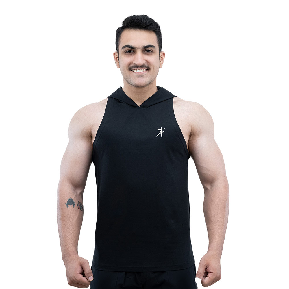 1 - Athflex Men's Activewear Training Sleeveless Gym and Sports Hoodie,  Black  Medium 