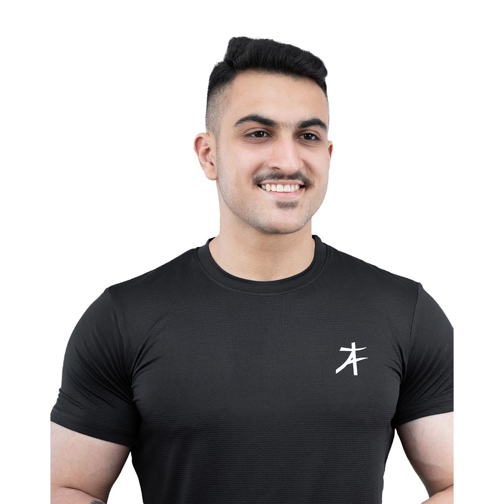 5 - Athflex Men's Round Neck Body Fit Textured T-Shirts,  Small  Black 