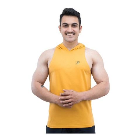 1 - Athflex Men's Activewear Training Sleeveless Gym and Sports Hoodie,  Yellow  XL 